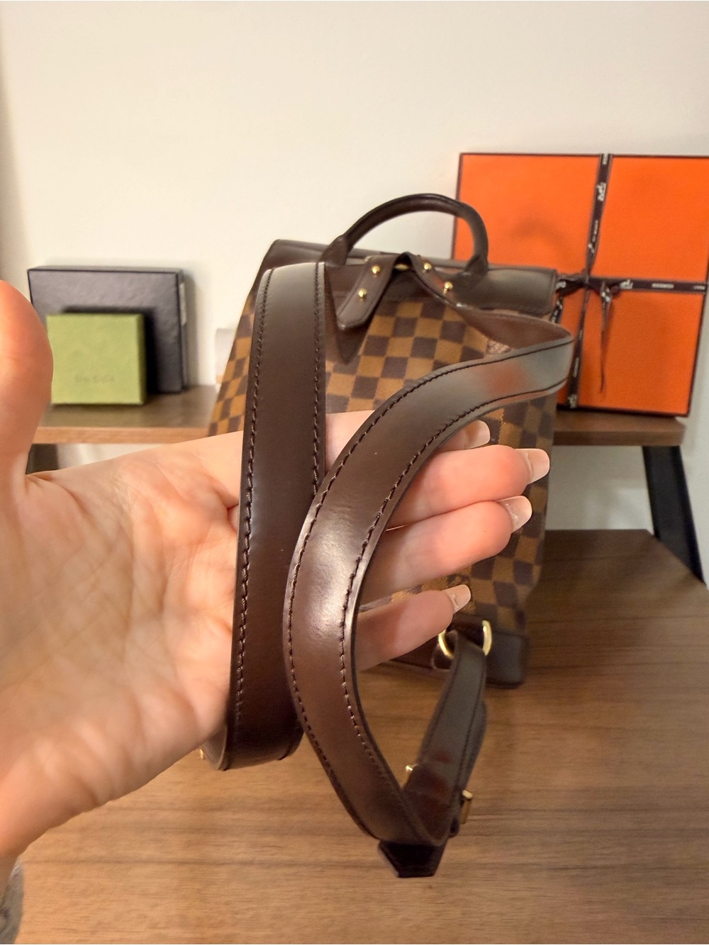 AUTHENTIC - Louis Vuitton Damier Ebene Soho Backback - Picture 4 of 15